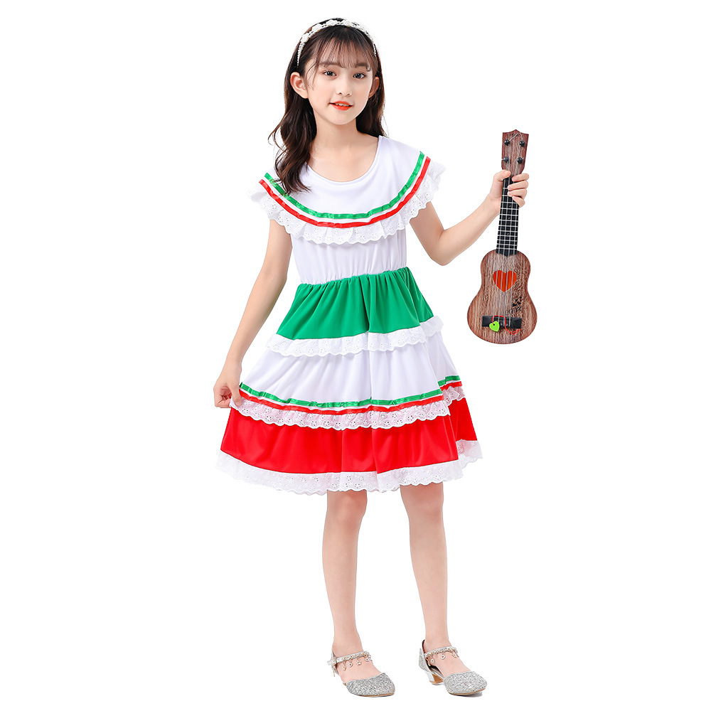 Girl Mexican Traditional Skirt Fiesta Dance Dress Christmas Costume